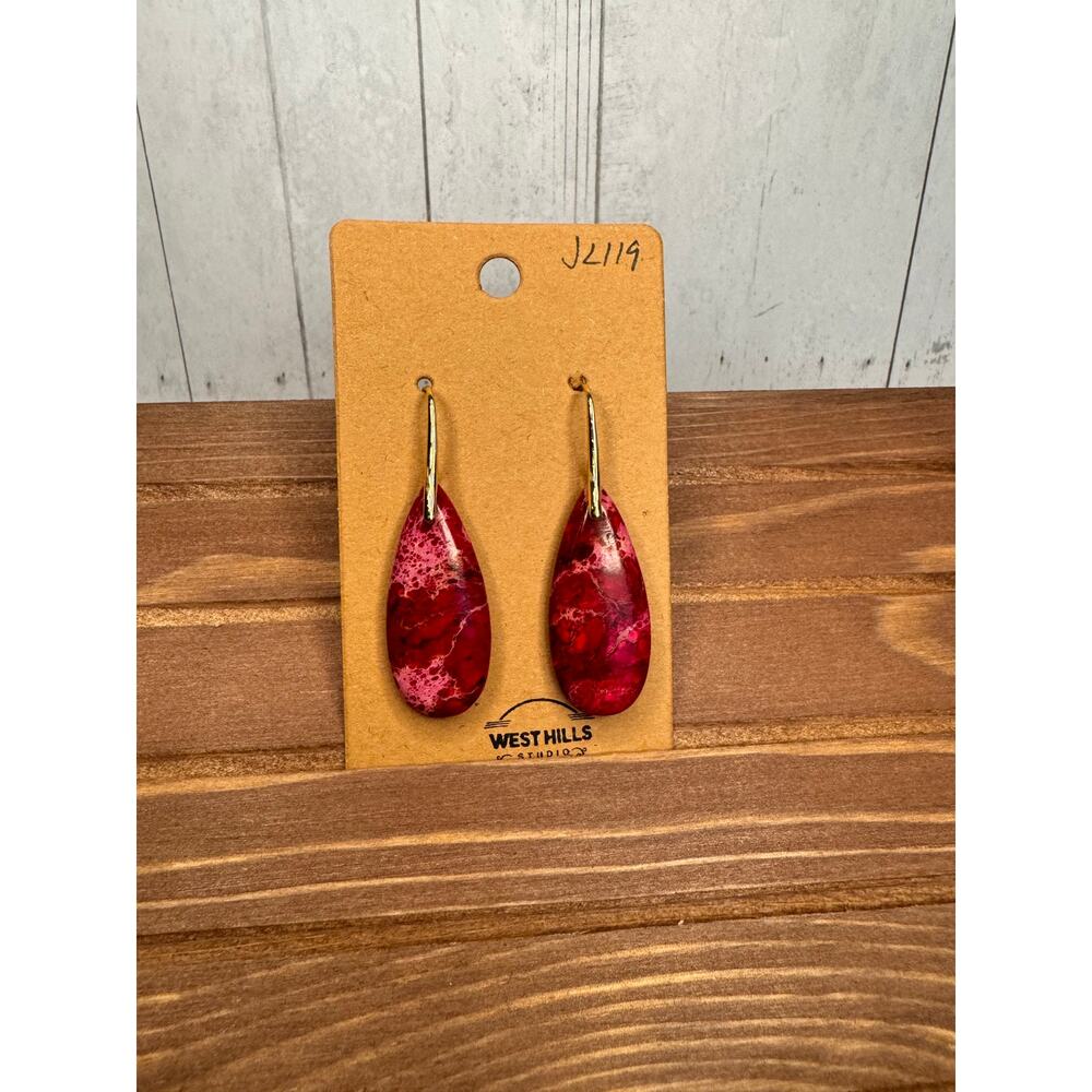 Red Stone Earrings Agate Earrings Dangle Boho Earrings Fast Ship NEW